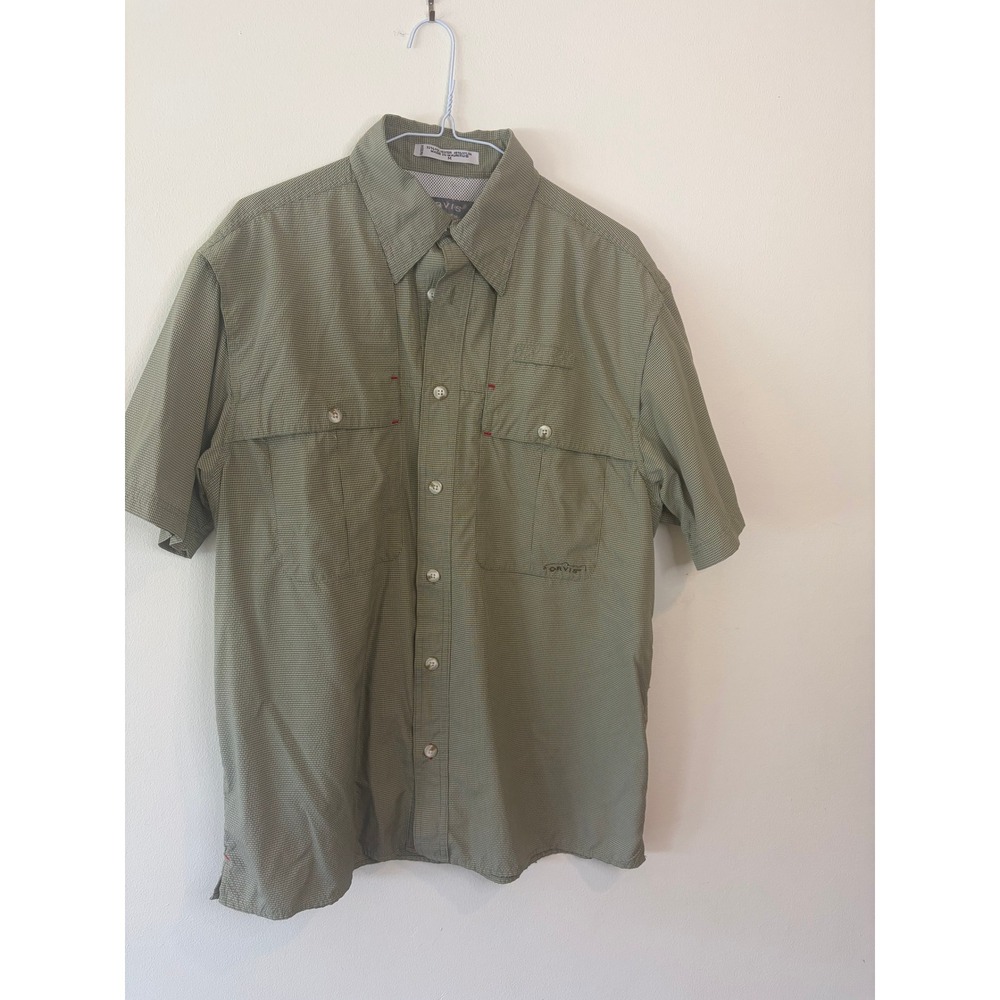 Orvis Trout Bum Mens Medium Green Micro Check Vented Short Sleeve Fishing Shirt